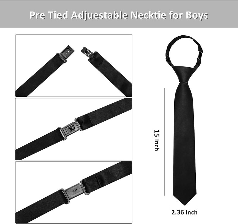 Barry.Wang Store Boys Ties Pre-Tied Satin Solid Color Kids Tie Pocket Square Set Adjustable Formal Necktie Graduation School - Image 3